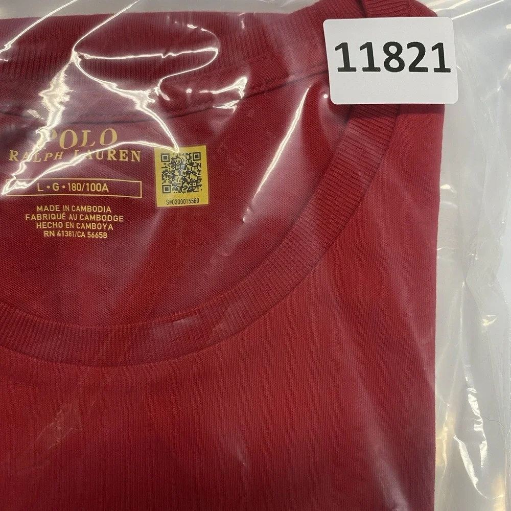 Polo Ralph Lauren T Shirt Mens Large Red Crew Neck Long Sleeve Tee Pony Cotton